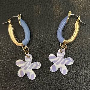 Gold and purple  Hoop Earrings with Purple Flower Charm